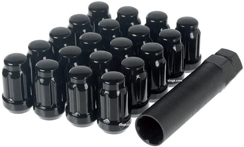 12x1.25 Spline Tuner Lug Nuts [Black] - 20 Pieces - Key Included