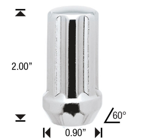 12x1.5 Chrome 7 Spline Tuner Lug Nuts - 32 Pieces - 2" Tall - Key Included - Install Kit