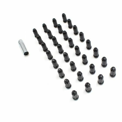9/16 Spline Tuner Lug Nuts [Black] - 2" Tall - 6 Sided - 32 Pieces - Key Included