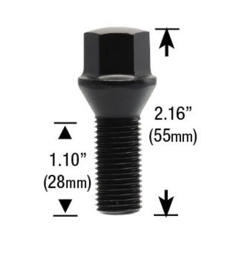 15x1.25 Acorn Conical Cone Seat Lug Bolt Thread Length: 1.10" (28mm) - 17mm Socket [Black]