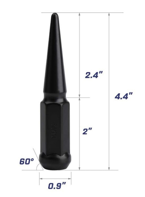 12x1.25 Black Solid Steel Hex Spike 4.4" Tall