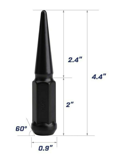 9/16 Black Solid Steel Spike 4.4" Tall [3/4" or 19mm Hex]