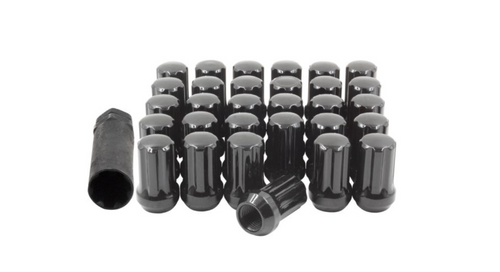 14x1.5 Black 7 Spline Tuner Lug Nuts - 24 Pieces - 1.37" Tall - Key Included