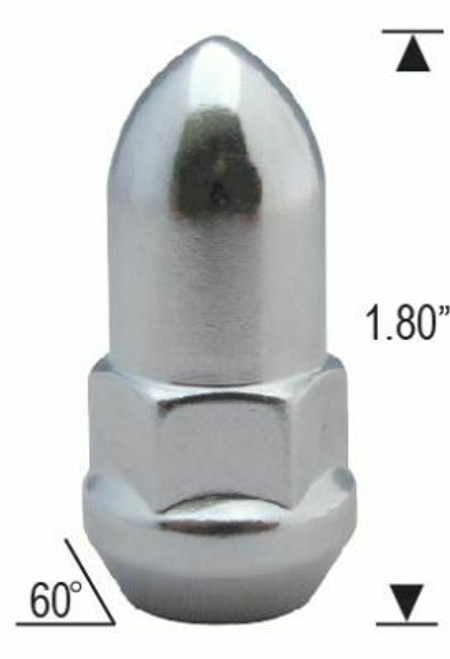 12x1.25 Bulge Acorn Bullet Chrome Lug Nut Length: 1.80" Socket: 3/4"