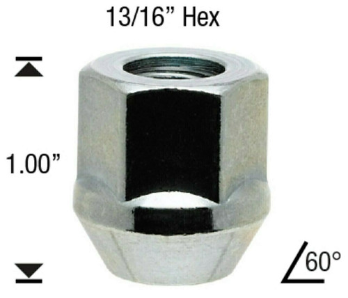 14x1.5 Chrome Bulge Acorn Open End Lug Nut Length: 1" Socket: 13/16"