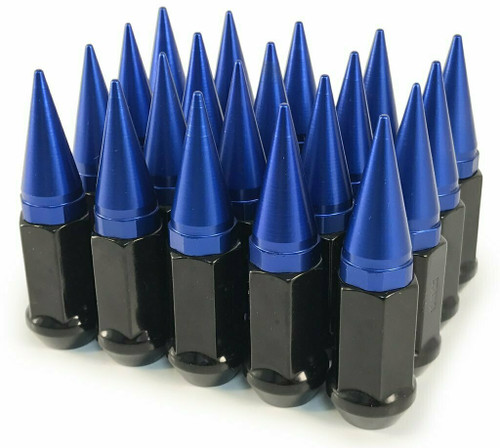 24 Pieces - 12x1.5 Black Blue Spike Lug Nuts 2-Piece Twist Off