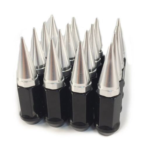 20 Pieces - 9/16 Black Silver Spike Lug Nuts 2-Piece Twist Off