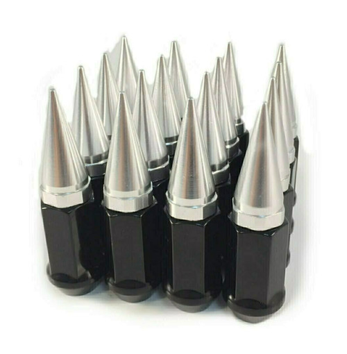 20 Pieces - 14x1.5 Black Silver Spike Lug Nuts 2-Piece Twist Off