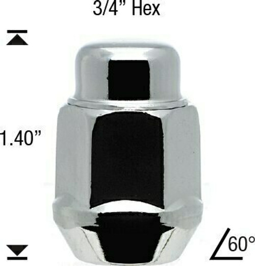 14x1.5 Chrome Bulge Acorn 2-Piece Lug Nut Length: 1.38" Socket: 3/4"