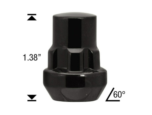 Closed Acorn Wheel Lock 12x1.5 Thread  Length: 1.38" 60° Tapered Seat [Black]