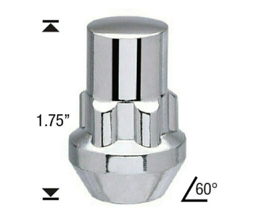 Acorn Wheel Locks - Long 12x1.75 Threads  Length: 1.75" 60° Tapered Seat