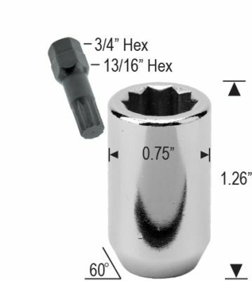 10 Point Tuner Wheel Lock Set - Chrome - 1/2" Thread