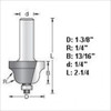 Amana Roman Ogee Bit, 2 Flute, 1/4" Rad, 1-3/8" Dia, 1/4" Shank, 2-1/4" Length (49204)