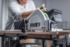 Close up of Festool Cordless Track Saw TSC 55 KEBI-F-Set-FS cutting wood