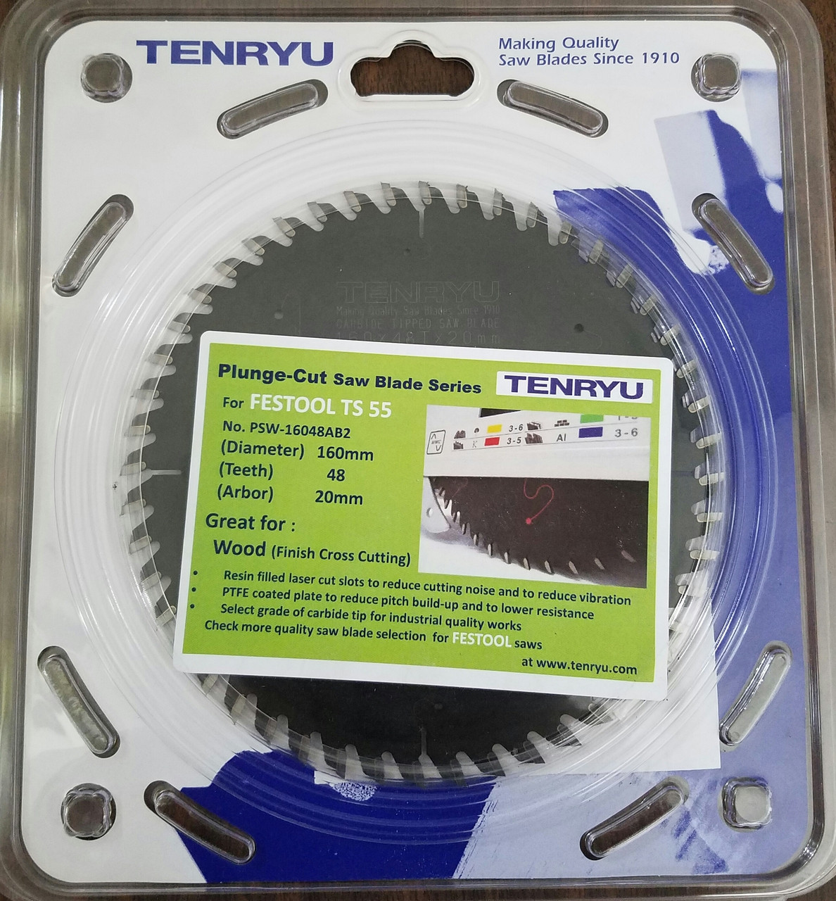 Tenryu PSW-16048AB2 Wood Fine Cross Cut (Fits Festool TS 55 Festool #495377)