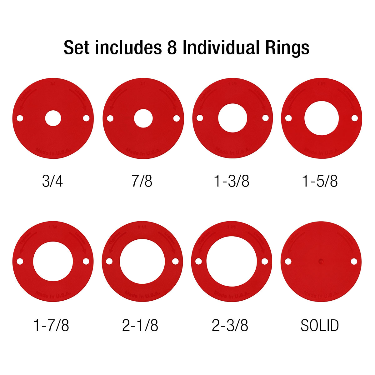 Woodpeckers 8 Piece Twist Lock Ring Set: Precision Routing for