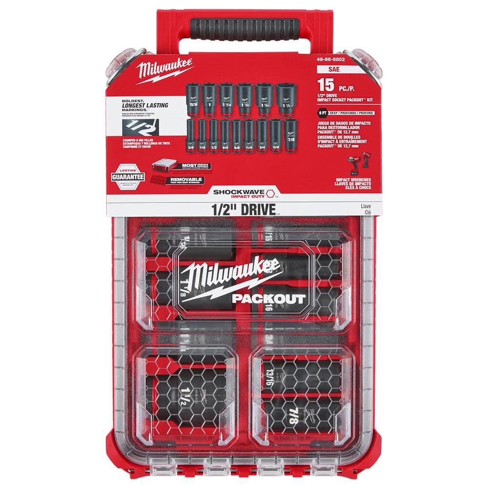 Milwaukee SHOCKWAVE Impact Duty™ Socket 1/2” Dr 15PC SAE PACKOUT