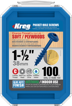 Kreg Blue-Kote WR Pocket Screws 1-1/2", #8 Coarse, Washer Head 100 Count (SML-C150B-100)