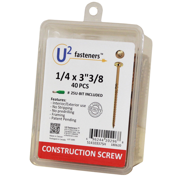 U2 CONSTRUCTION SCREW 1/4 x 3-3/8 Small Pack 40 PCS (S14103375H)