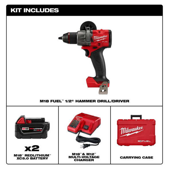 Milwaukee M18 FUEL 1/2" HAMMER DRILL KIT-(2904-22)