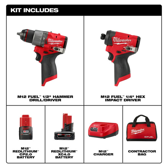 Milwaukee M12 FUEL 2PC COMBO KIT HD/ID-(3497-22)