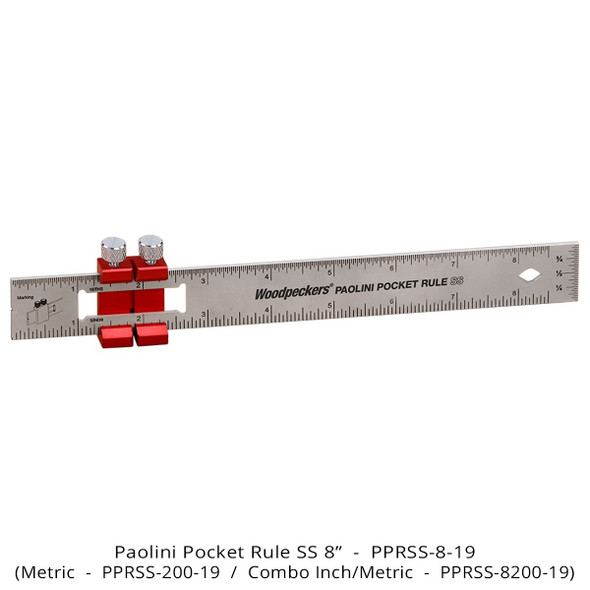 Woodpeckers Paolini Pocket Rule - 200mm Stainless Steel (PPRSS-200-19)