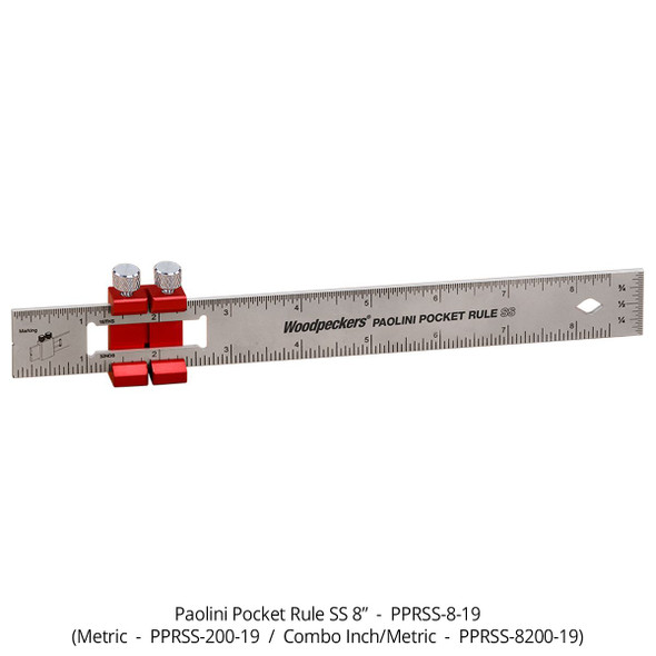 Woodpeckers Paolini Pocket Rule - 8 Inch Stainless Steel (PPRSS-8-19)