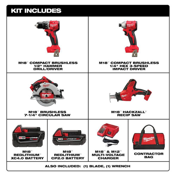 Milwaukee M18™ 4 Tool Combo Kit (3693-24CX) Milwaukee M18™ 4 Tool Combo Kit (3693-24CX)
