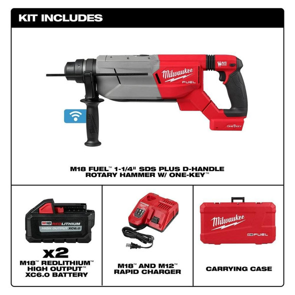 Milwaukee M18 FUEL™ 1-1/4” SDS Plus D-Handle Rotary Hammer Kit with ONE-KEY™ (2916-22)