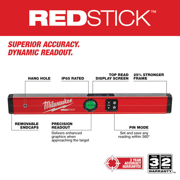 Milwaukee 24” REDSTICK™ Digital Level with PINPOINT™ Measurement Technology (MLDIG24)