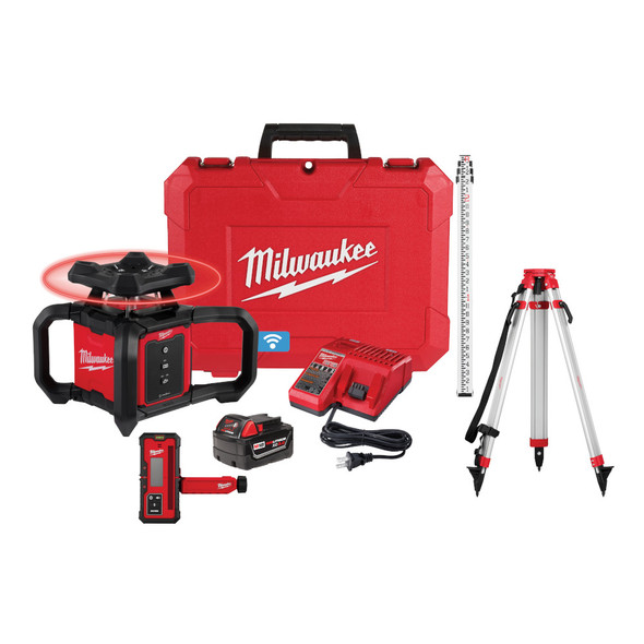 Milwaukee M18™ Red Exterior Rotary Laser Level Kit with Receiver, Tripod, & Grade Rod (3701-21T)