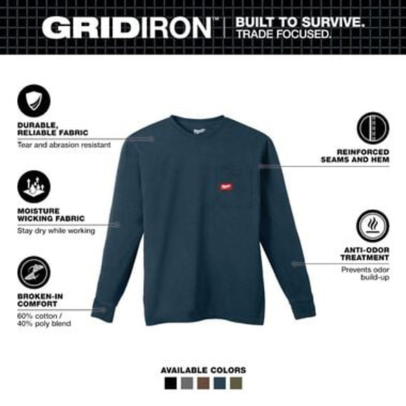 Milwaukee GRIDIRON™ Pocket T-Shirt - Blue Long Sleeve