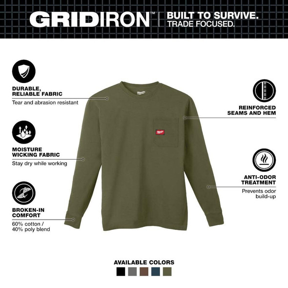 Milwaukee GRIDIRON™ Pocket T-Shirt - Green Long Sleeve