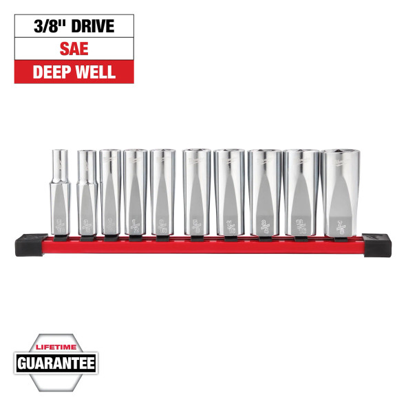 Milwaukee 10 PC SAE 3/8" Drive Deep Well Socket with Four Flat™ Sides (48-22-9405) Milwaukee 10 PC SAE 3/8" Drive Deep Well Socket with Four Flat™ Sides (48-22-9405)