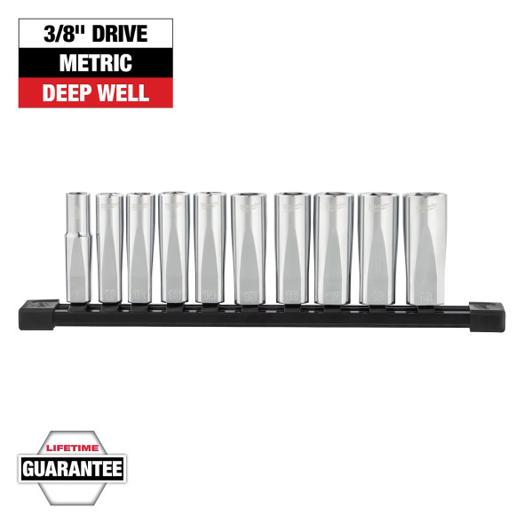Milwaukee 10 PC METRIC 3/8" Drive Deep Well Socket with Four Flat™ Sides (48-22-9505)