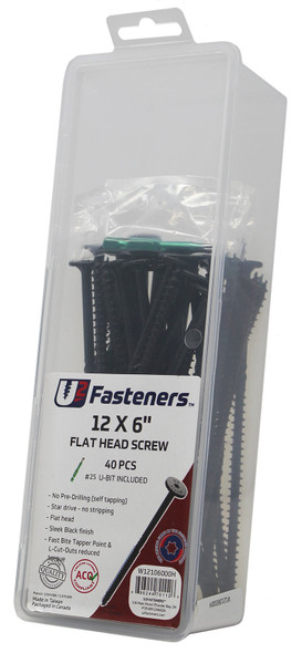 U2 BLACK FLAT HEAD SCREW 12 x 6" Small Pack 40 PCS (W12106000H)