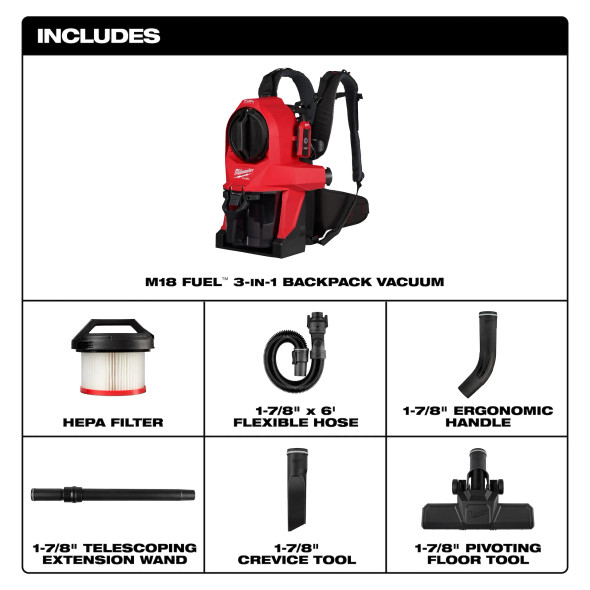 Milwaukee M18 FUEL™ 3-in-1 Backpack Vacuum - Bare Tool - (0895-20)