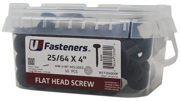 U2 BLACK FLAT HEAD SCREW 25/64 x 4" Bucket 50 PCS (W27104000P)