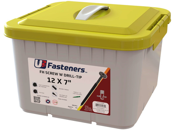 U2 BLACK FLAT HEAD SCREW WITH DRILL TIP 12 x 7" Bulk 300 PCS (Y12107000B)