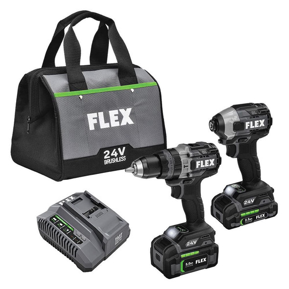 Flex 24V 1/2" Hammer Drill Turbo Mode and Impact Driver 2-Tool Combo Kit (FXM202-2B)