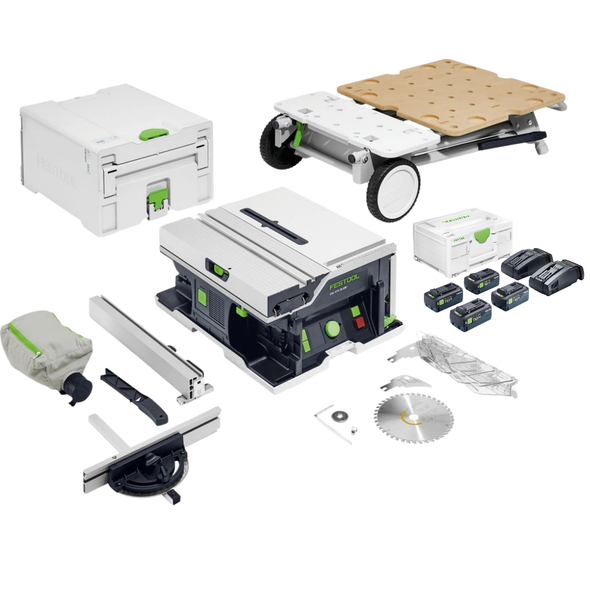 Festool CSC SYS 50 EBI Table Saw Basic with CYC SYS UG Stand and TBX 8 Tabless Battery Energy Set (576821-577001-578947)