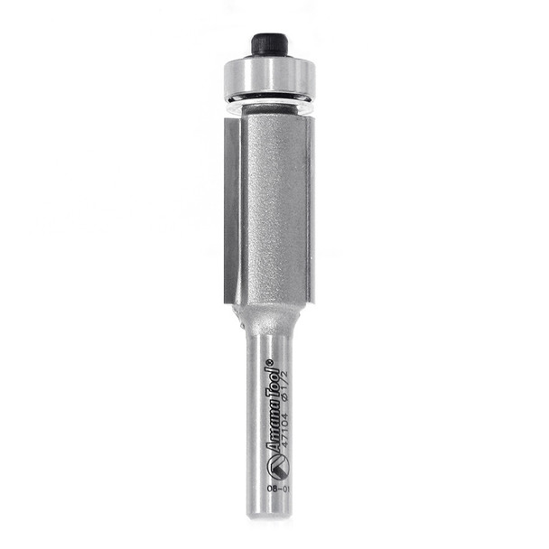 Amana Carbide Tipped Flush Trim with Ball Bearing Guide, 2 Flute, 1/2"Dia, 1/4" Shank, 2-5/8" Length (47104)