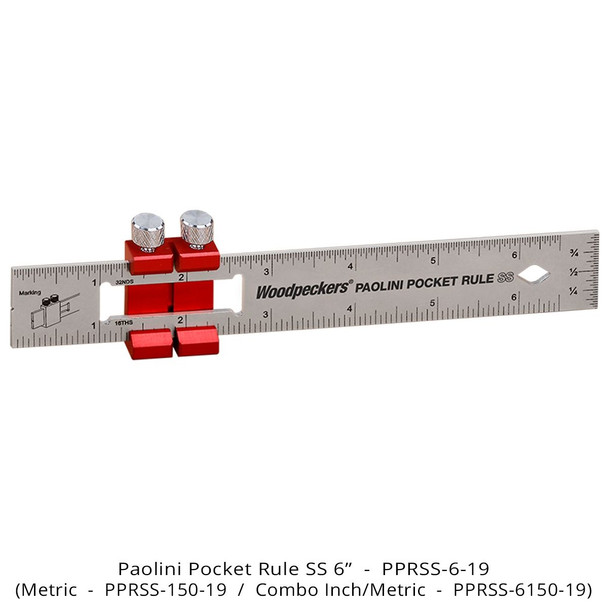 Woodpeckers Paolini Pocket Rule - 150mm Stainless Steel (PPRSS-150-19)