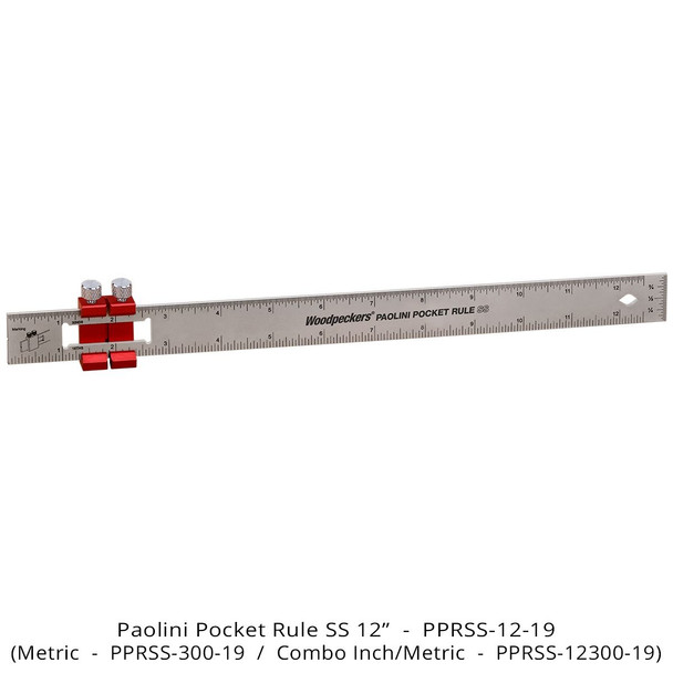Woodpeckers Paolini Pocket Rule - 300mm Stainless Steel (PPRSS-300-19)
