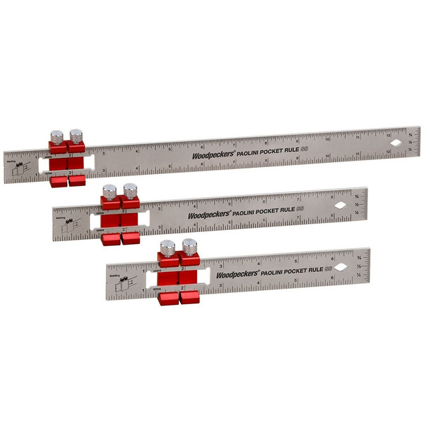 Woodpeckers Paolini Pocket Rule Combination Inch/Metric Set - Stainless Steel (PPRSS-SET-C19)