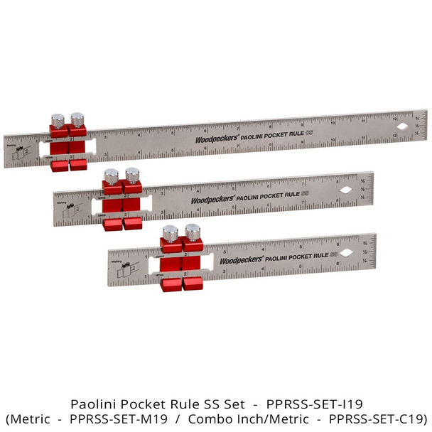 Woodpeckers Paolini Pocket Rule Metric Set - Stainless Steel (PPRSS-SET-M19)