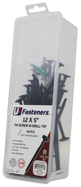 U2 BLACK FLAT HEAD SCREW WITH DRILL TIP 12 x 5" Small Pack 40 PCS (Y12105000H)