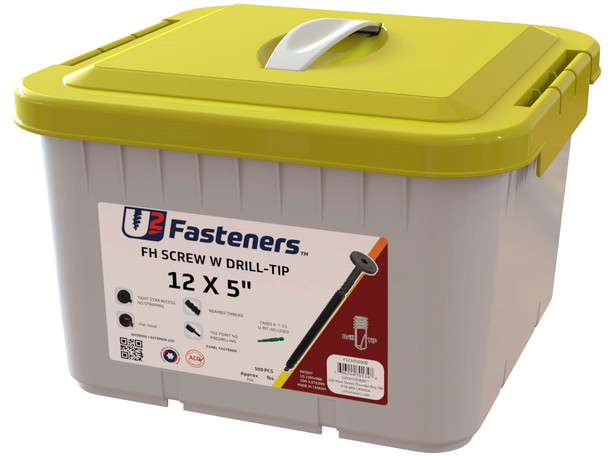 U2 BLACK FLAT HEAD SCREW WITH DRILL TIP 12 x 5" Bulk 500 PCS (Y12105000B)