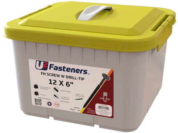 U2 BLACK FLAT HEAD SCREW WITH DRILL TIP 12 x 6" Bulk 300 PCS (Y12106000B)