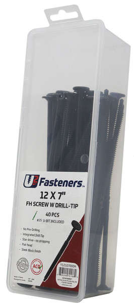 U2 BLACK FLAT HEAD SCREW WITH DRILL TIP 12 x 7" Small Pack 40 PCS (Y12107000H)